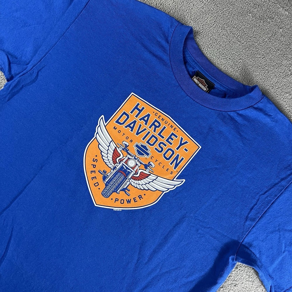 Harley Davidson Print T Shirt Boys Youth XL Biker Blue